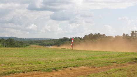 Plane-taking-off-in-Saul-french-Guiana.-Runway-dirt-day-time.